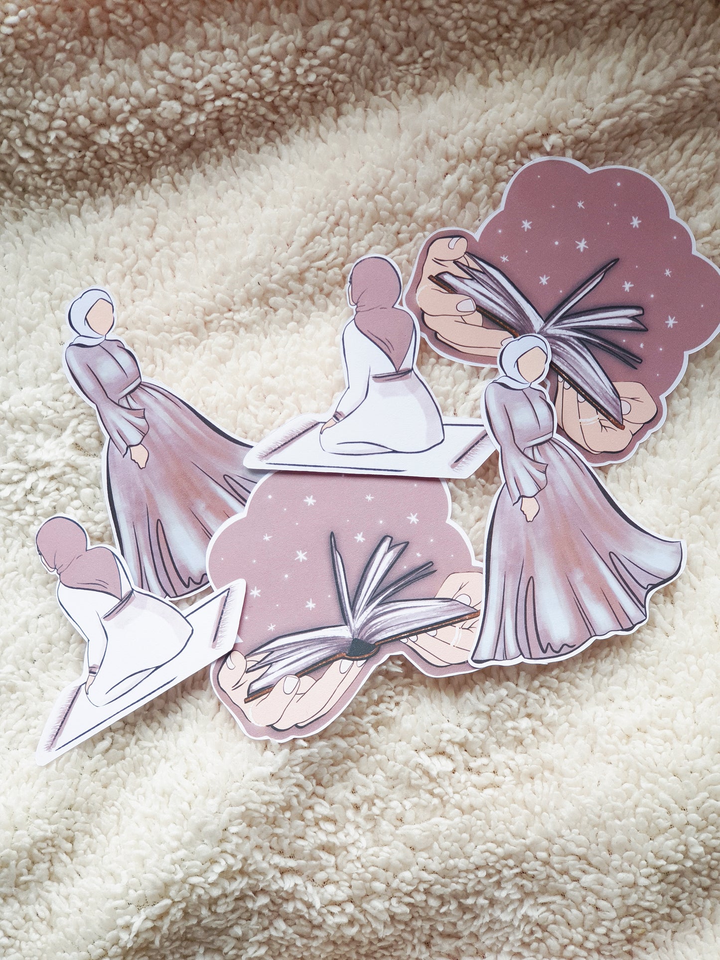 Pack of 6 Mauve Muslimah Stickers (Optional Skin Tone)