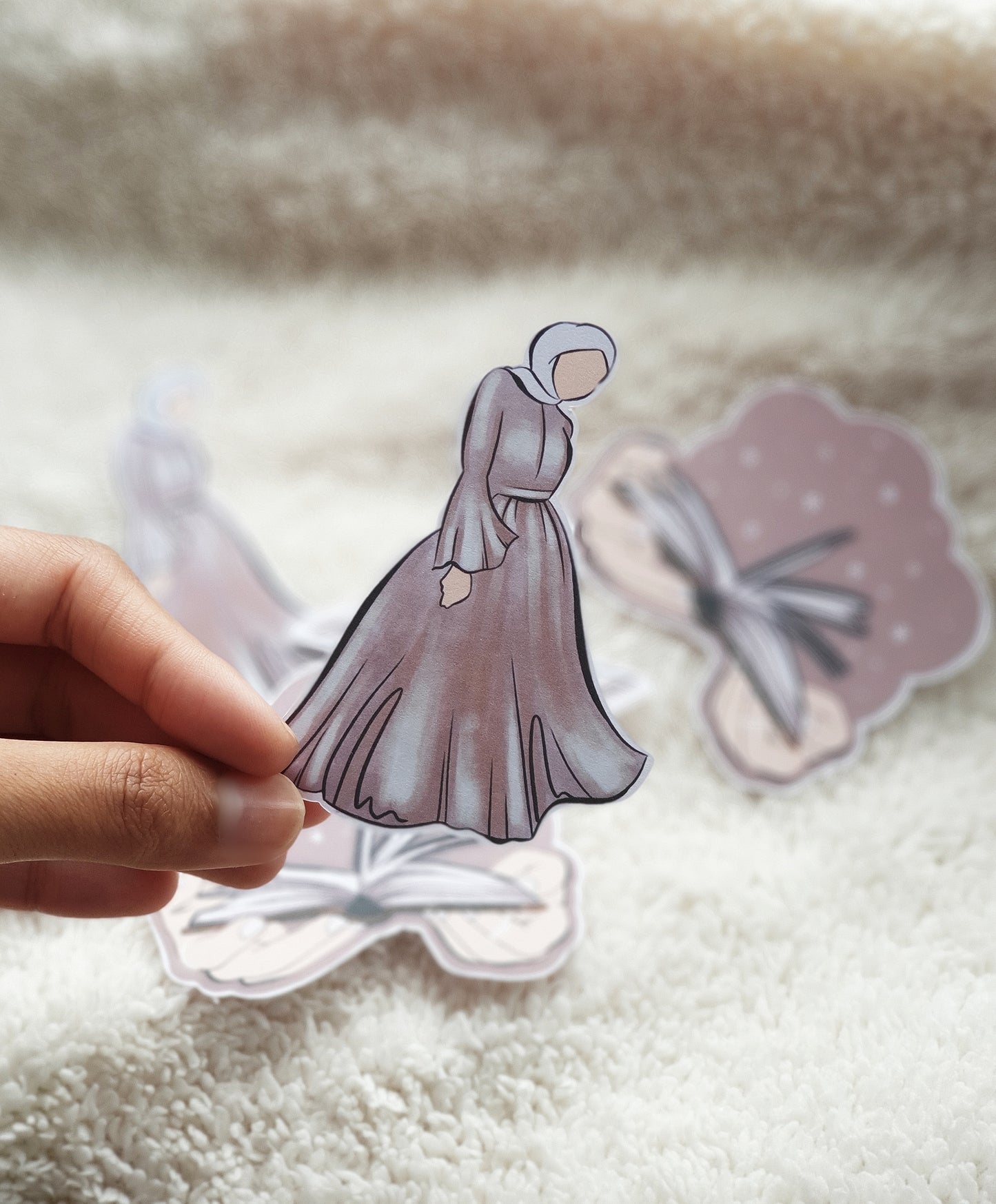 Pack of 6 Mauve Muslimah Stickers (Optional Skin Tone)