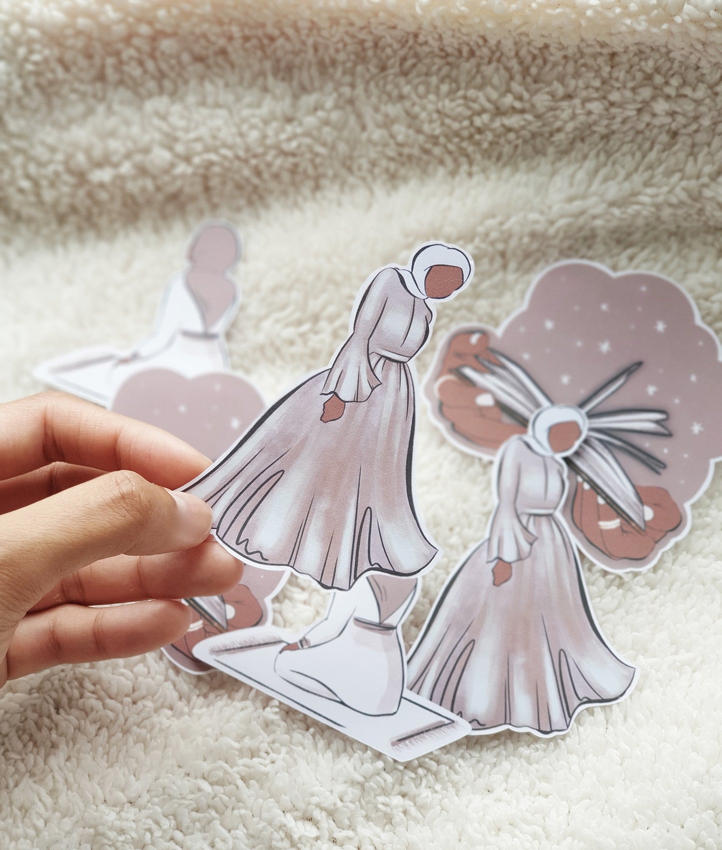 Pack of 6 Mauve Muslimah Stickers (Optional Skin Tone)