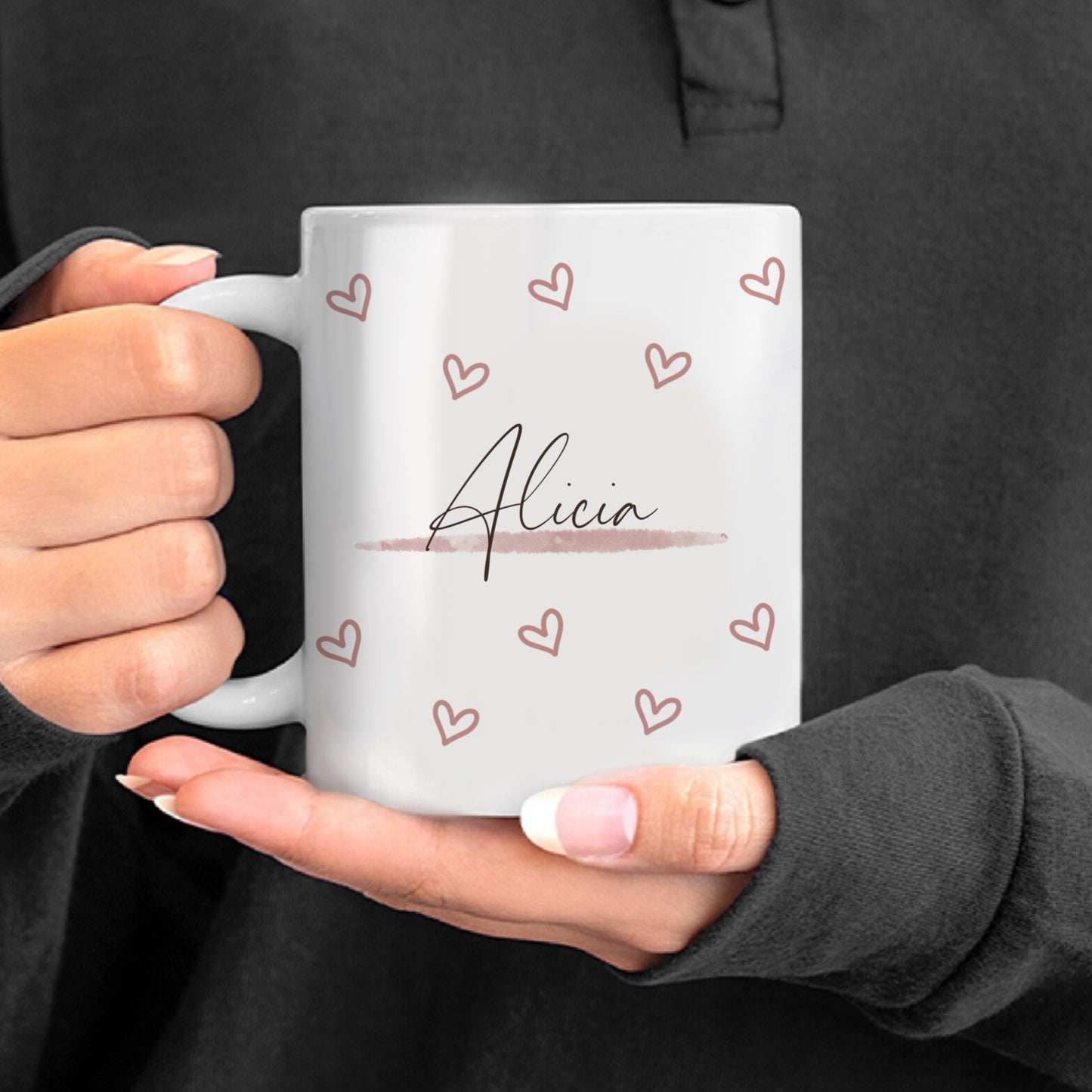 Personalized Hearts Pink Name Mug