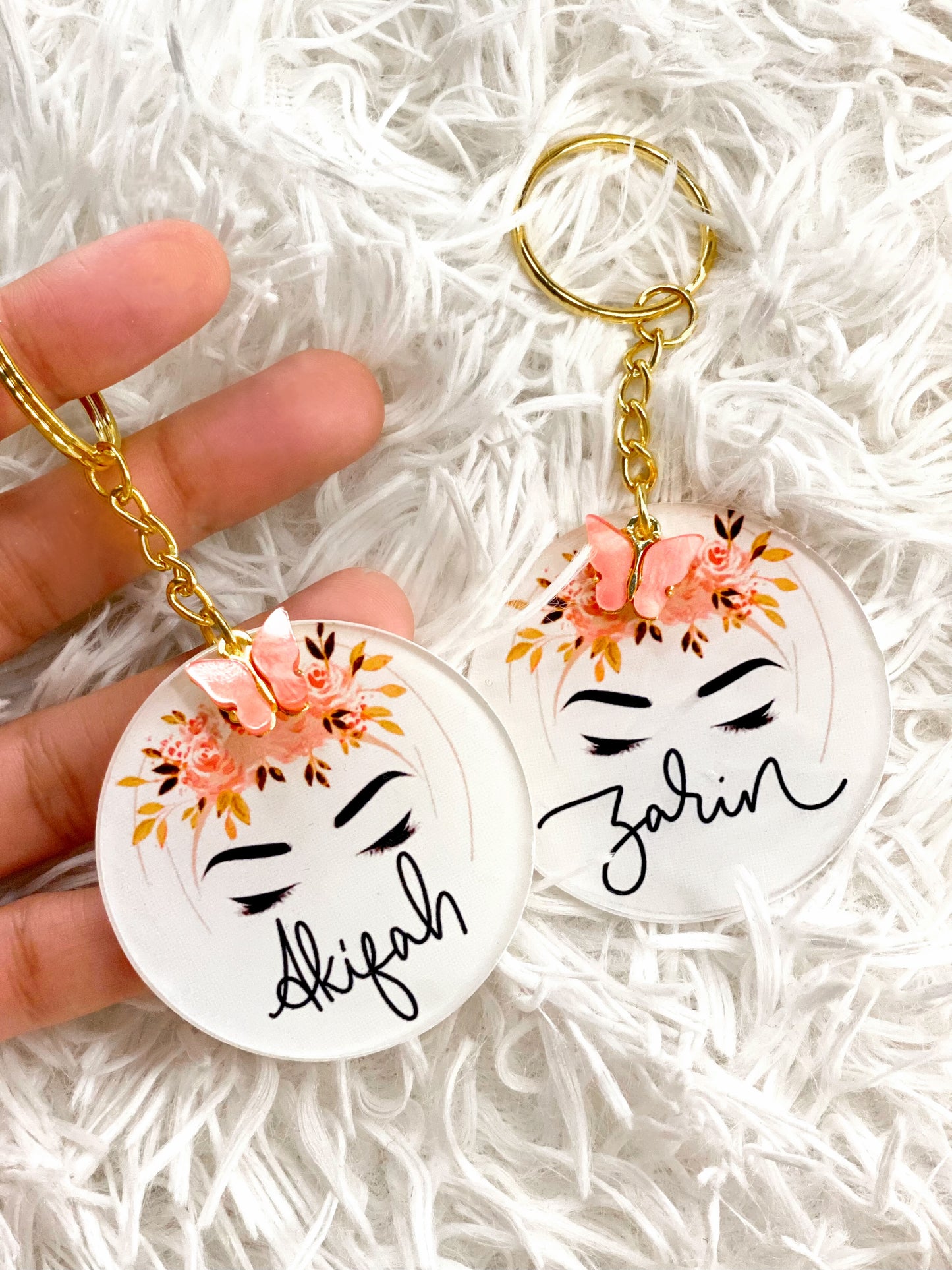 Personalised Name Floral Hijabi Acrylic Keychain