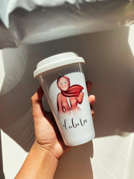 Personalised Name Pink Hijabi Ceramic Travel Mug