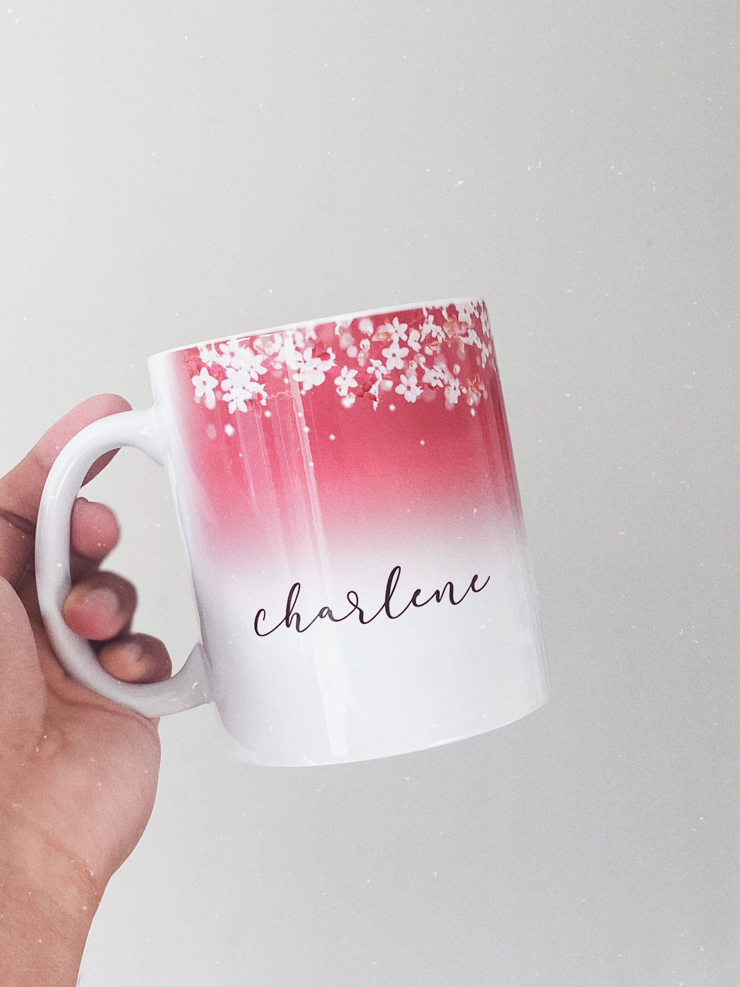 Personalised Pink Ombre Cherry Blossom Name Mug