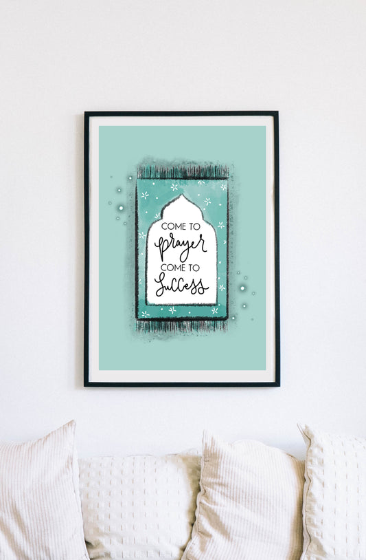 Come To Prayer Teal Mat Print