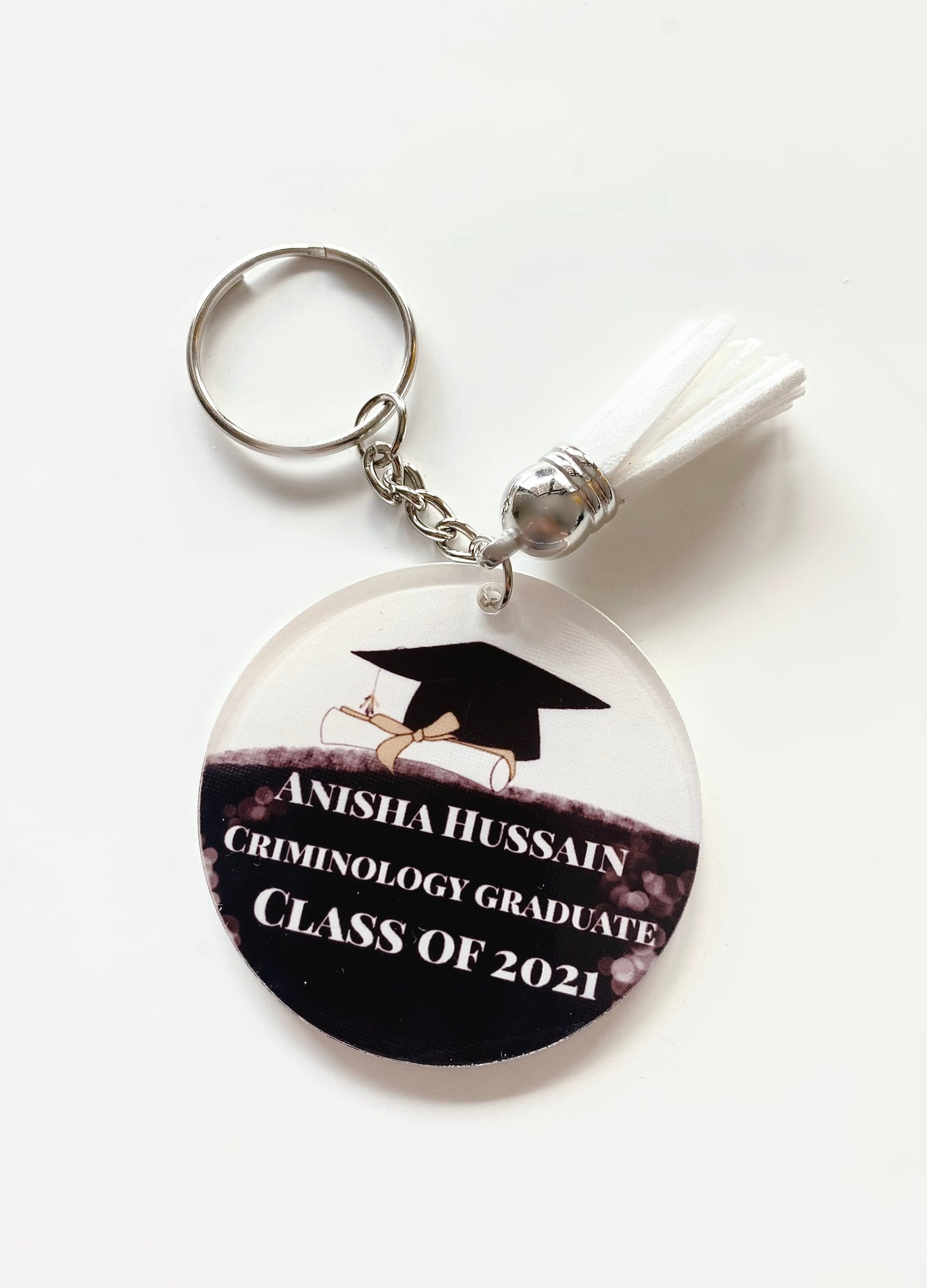 Graduation Black Acrylic Personalised Keychain