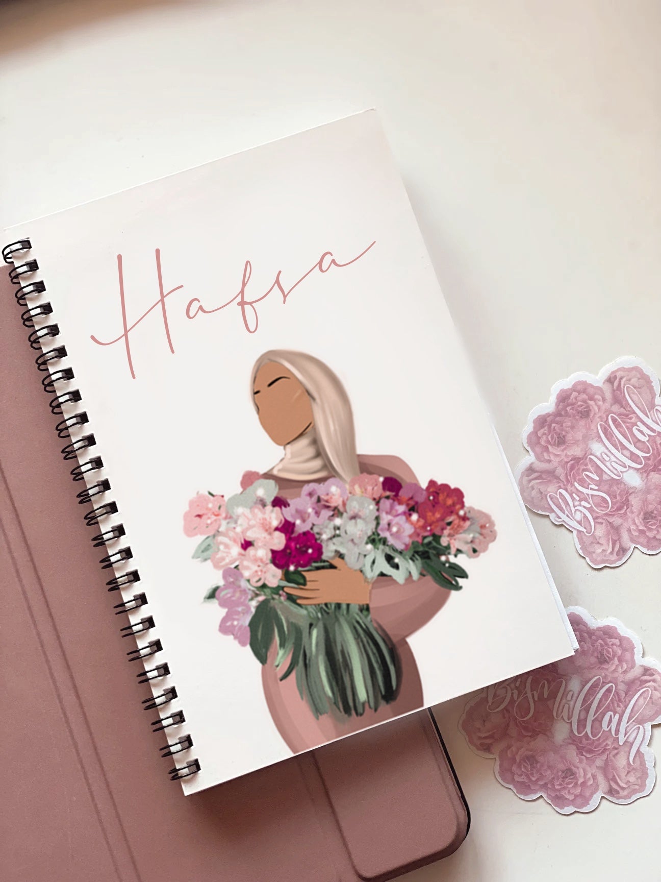 Pink Floral Hijabi Personalised Journal A5 Spiral Bound Notebook