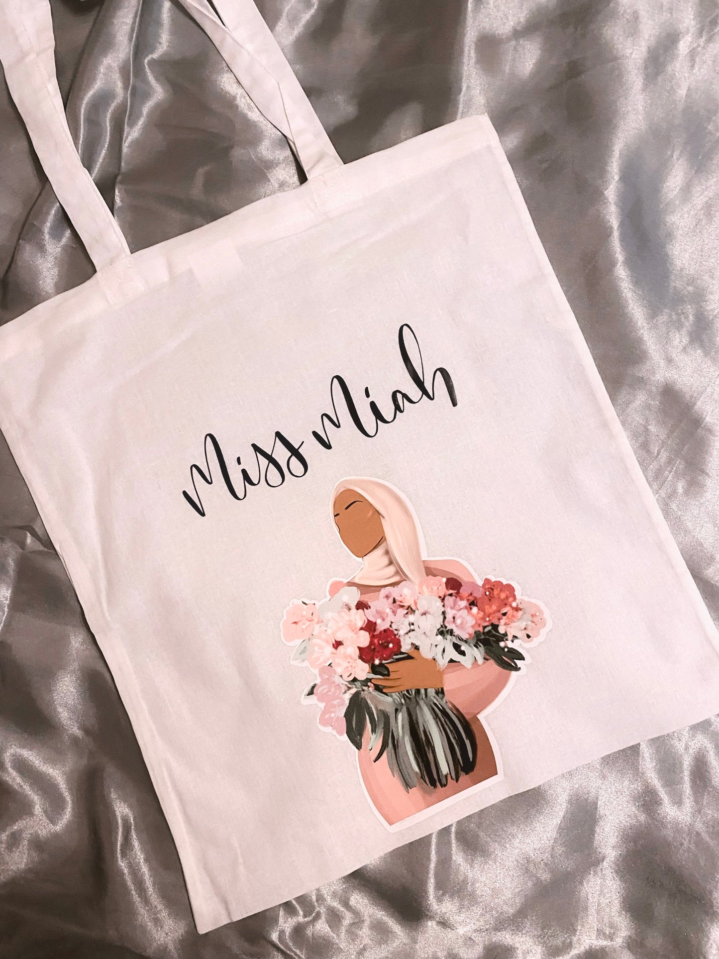 Personalised Floral Hijabi White Tote Bag