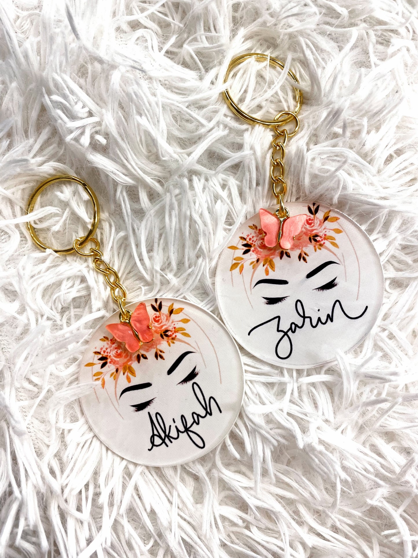 Personalised Name Floral Hijabi Acrylic Keychain