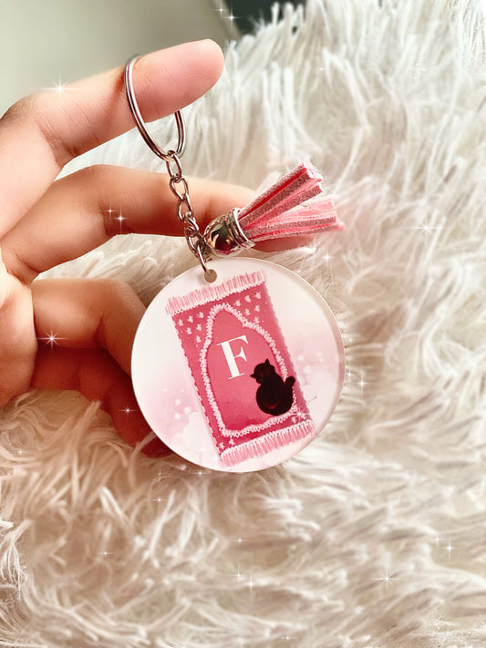 Personalised Initial Kitty Prayer Mat Acrylic Keychain