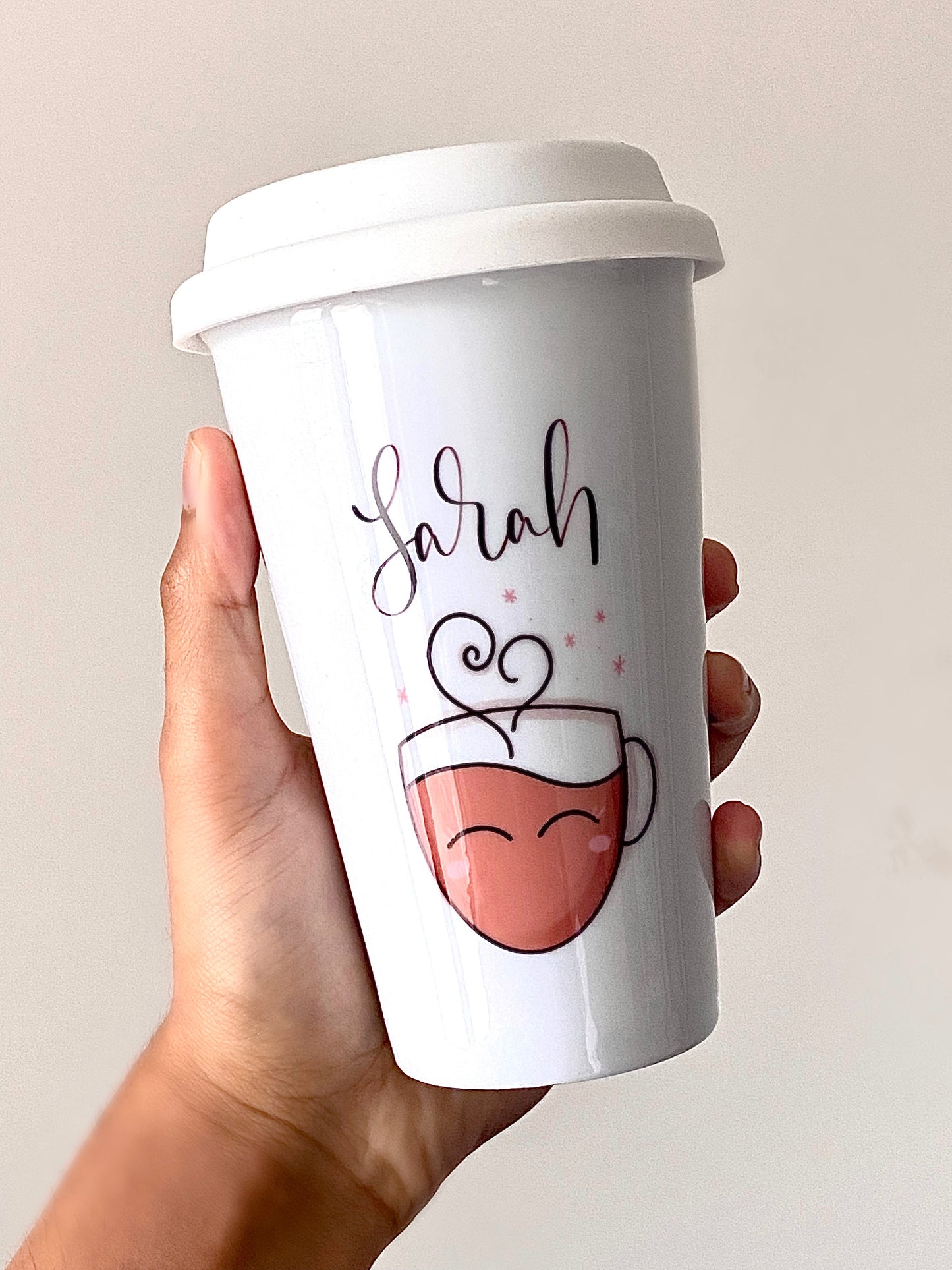 Personalised Name Chai Illustration Ceramic Travel Mug