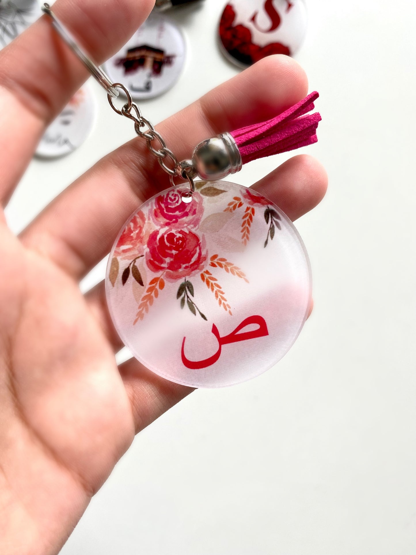 Personalised Arabic Initial Floral Acrylic Keychain