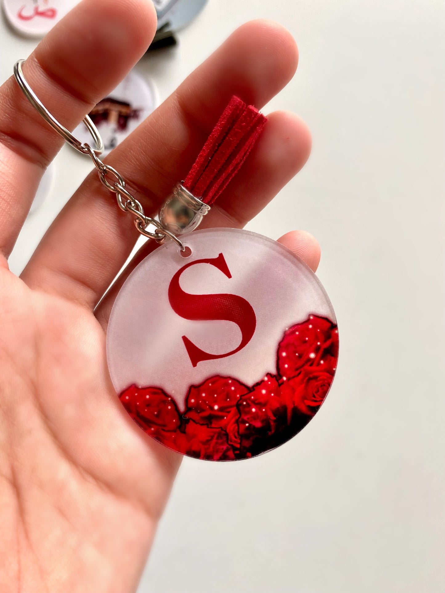 Personalised Initial Roses Acrylic Keychain