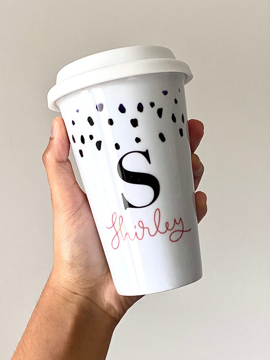 Personalised Name Speckled Ceramic Travel Mug