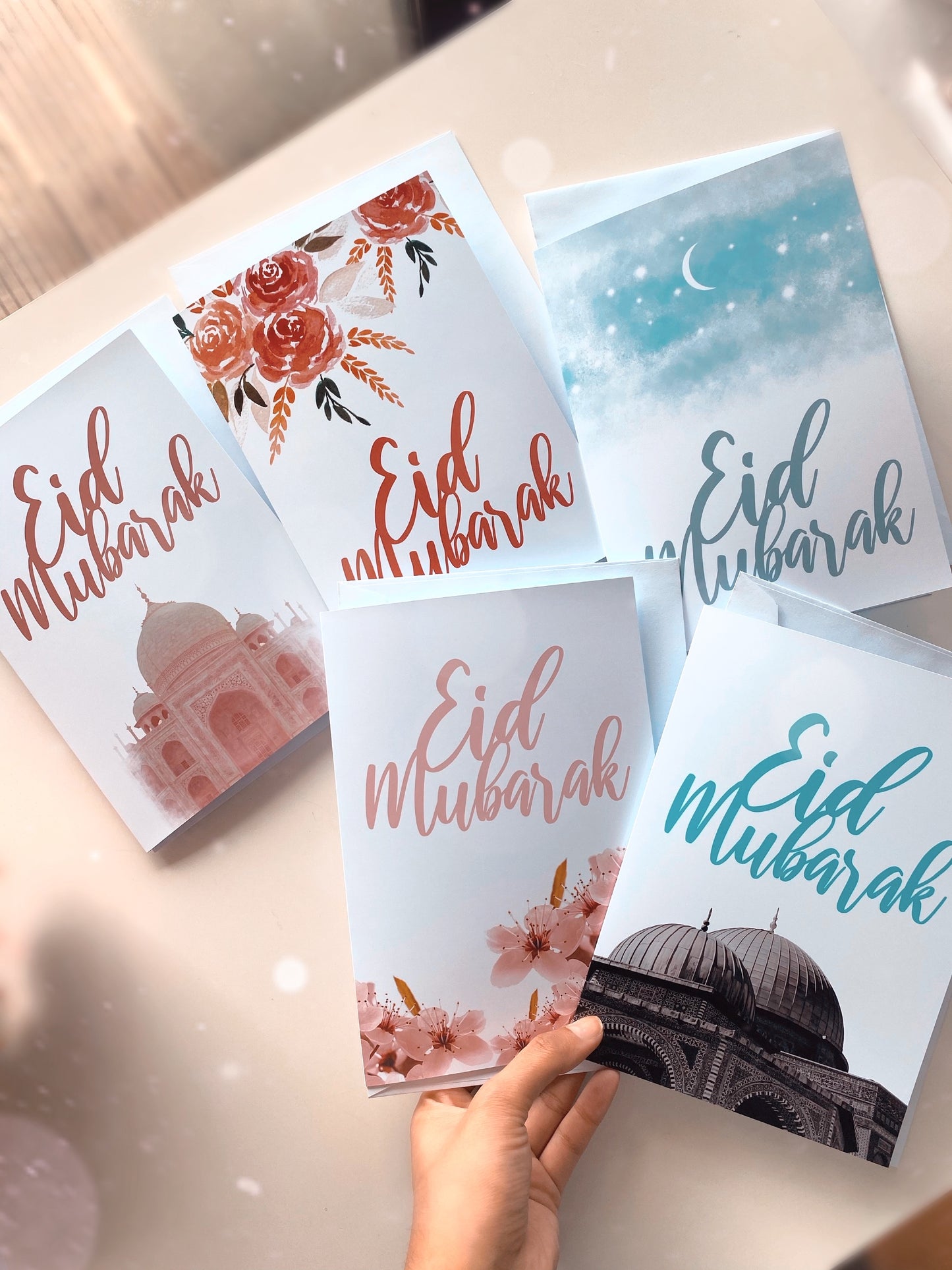 Set of 5 or 10 Eid Mubarak Greeting Cards w/ Envelopes
