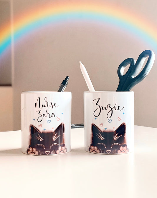 Custom Illustrated Kitty Pen Pot