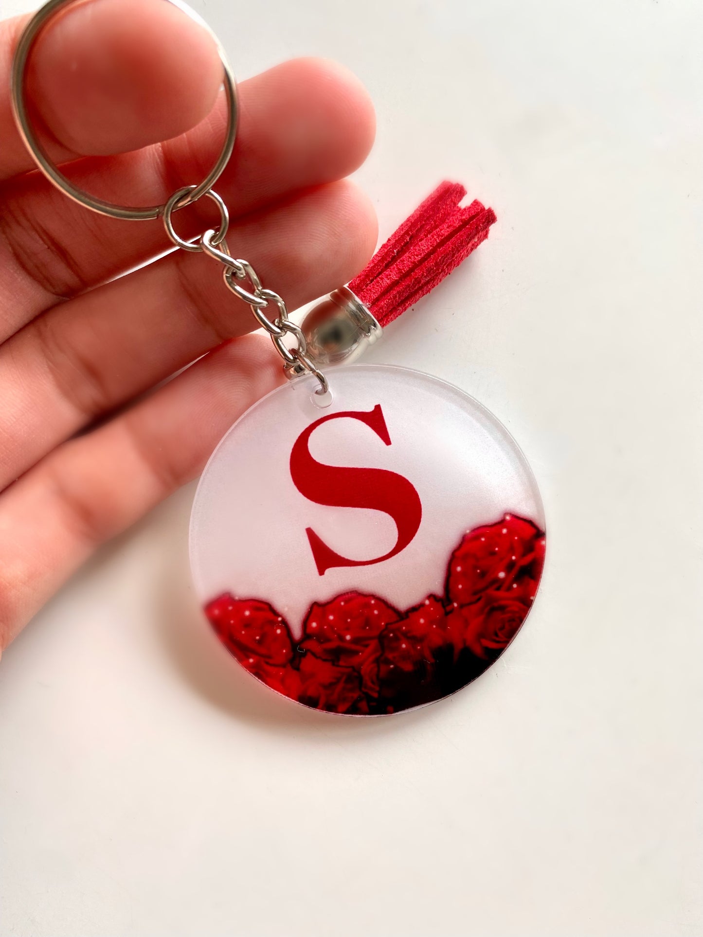 Personalised Initial Roses Acrylic Keychain