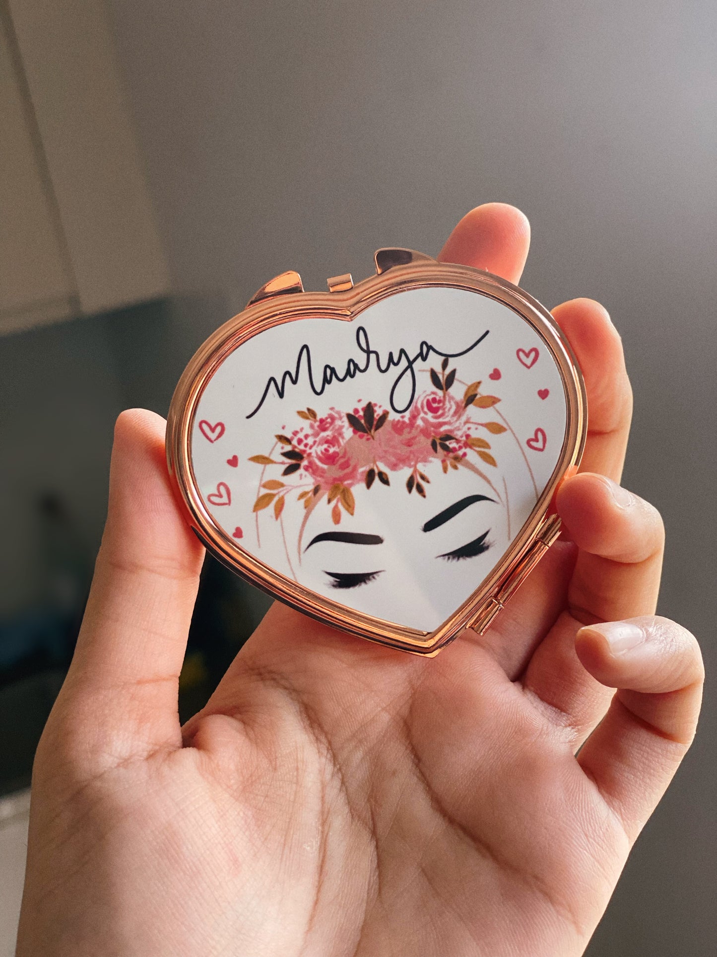 Personalised Rose Gold Floral Hijabi Compact Mirror