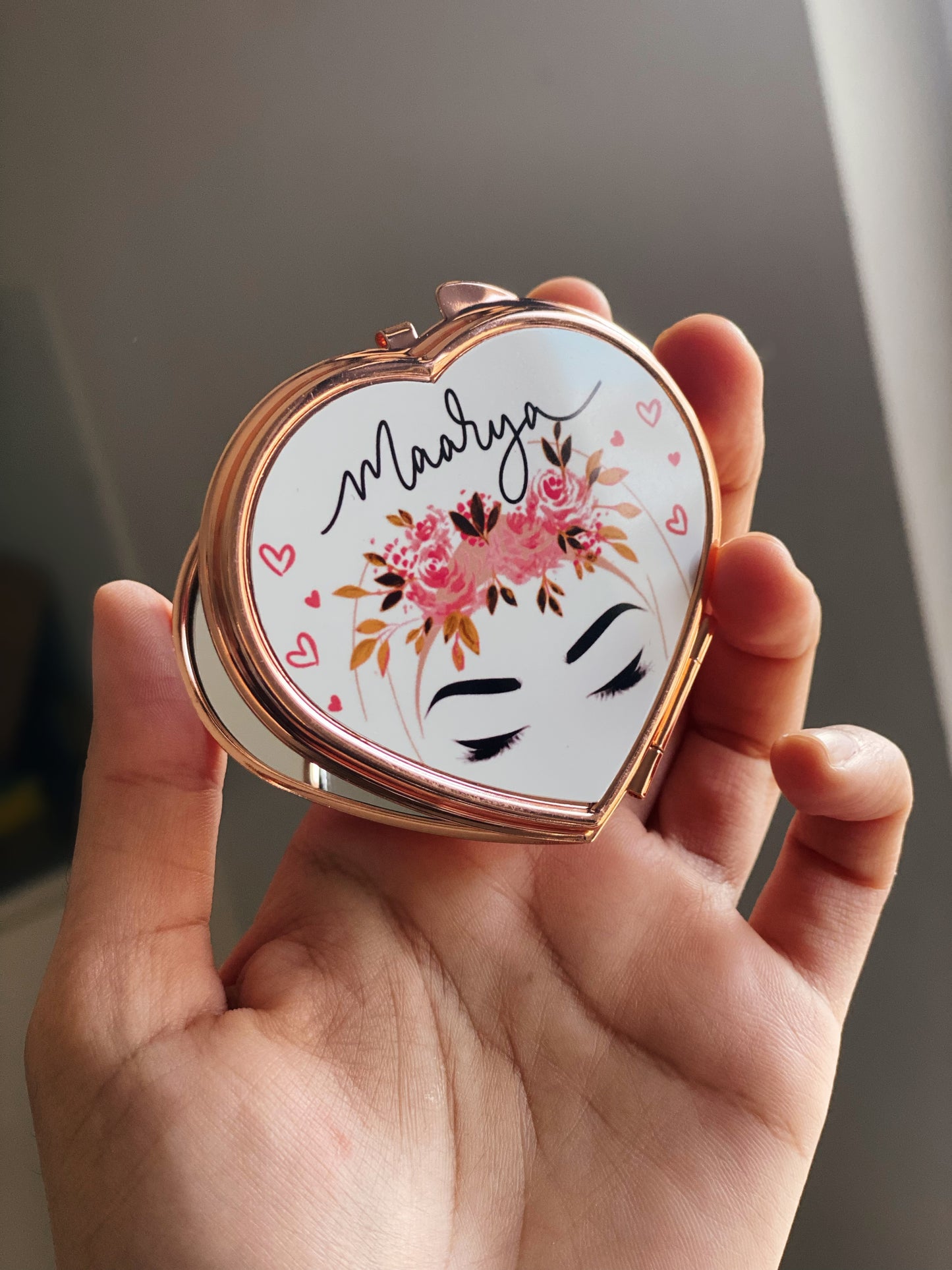 Personalised Rose Gold Floral Hijabi Compact Mirror
