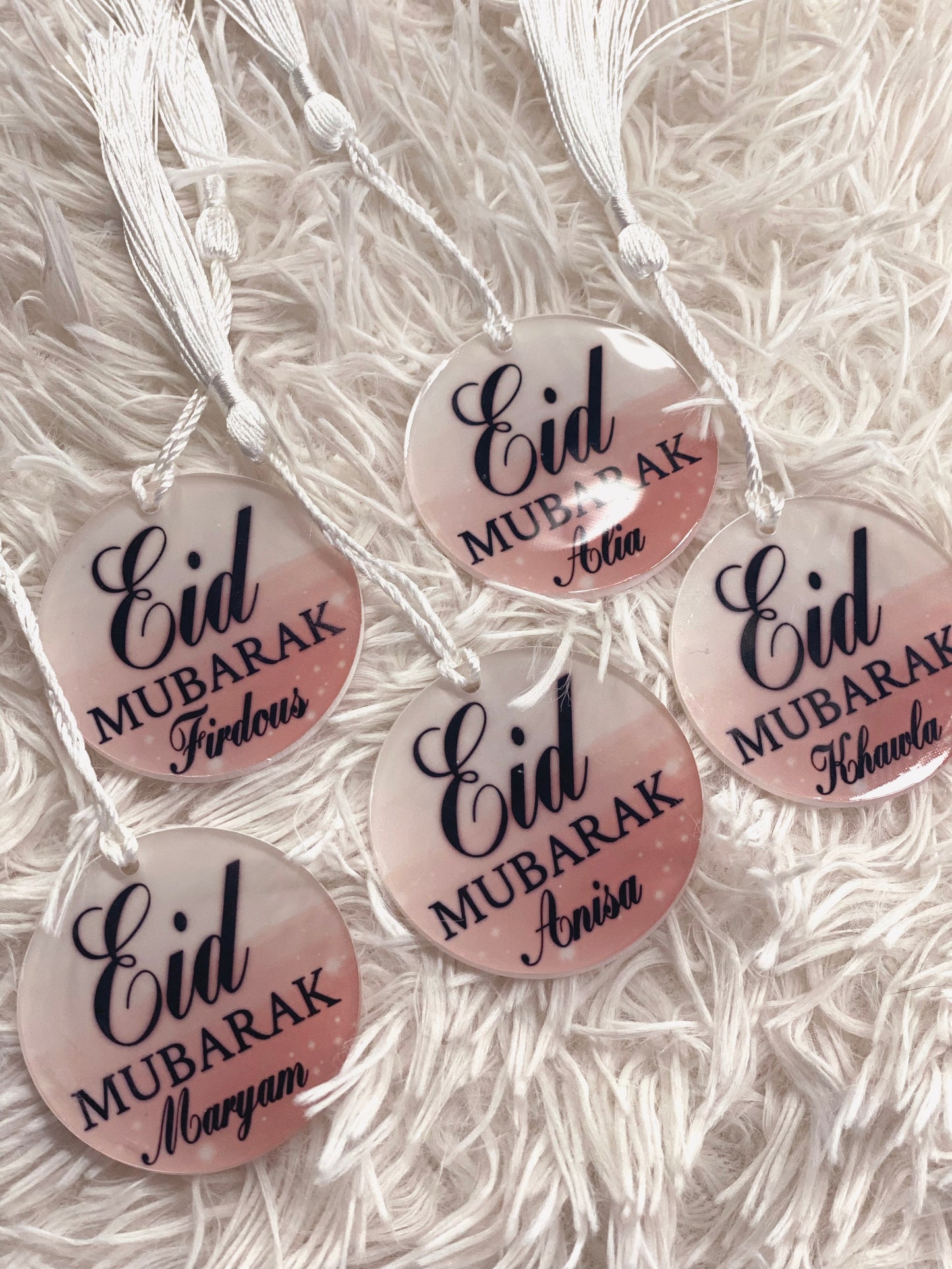 Acrylic Personalised Eid Mubarak Tag Keepsake with White Tassel