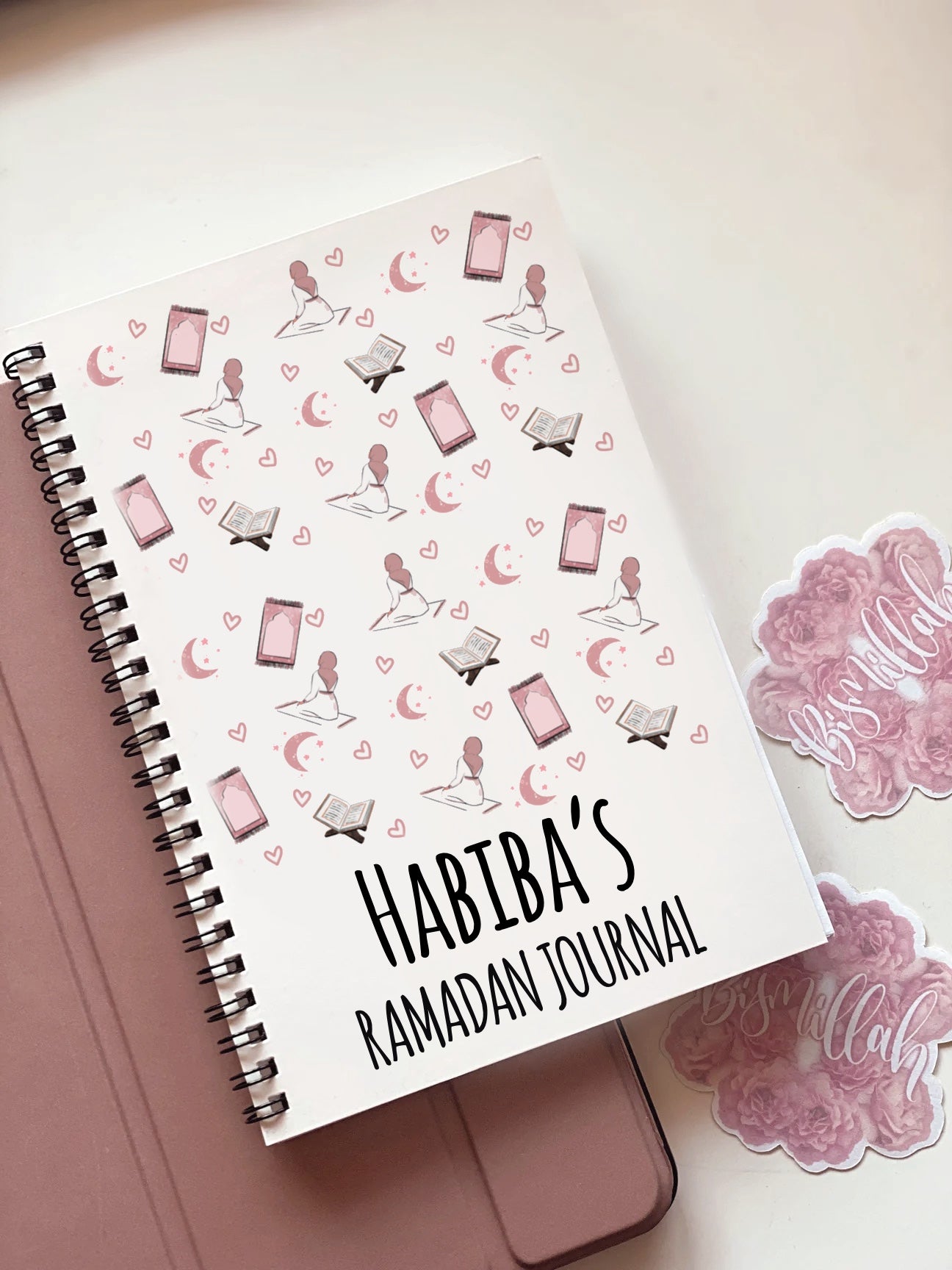 Pink Islamic Personalised Ramadan Journal A5 Spiral Bound Notebook