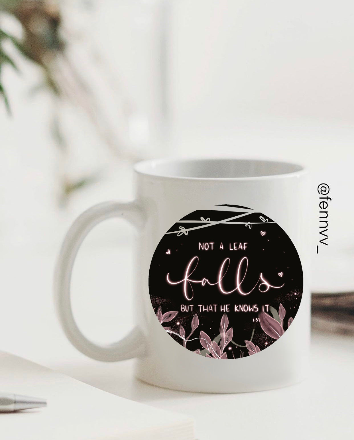 Black and Pink Leafy 6:59 Mug
