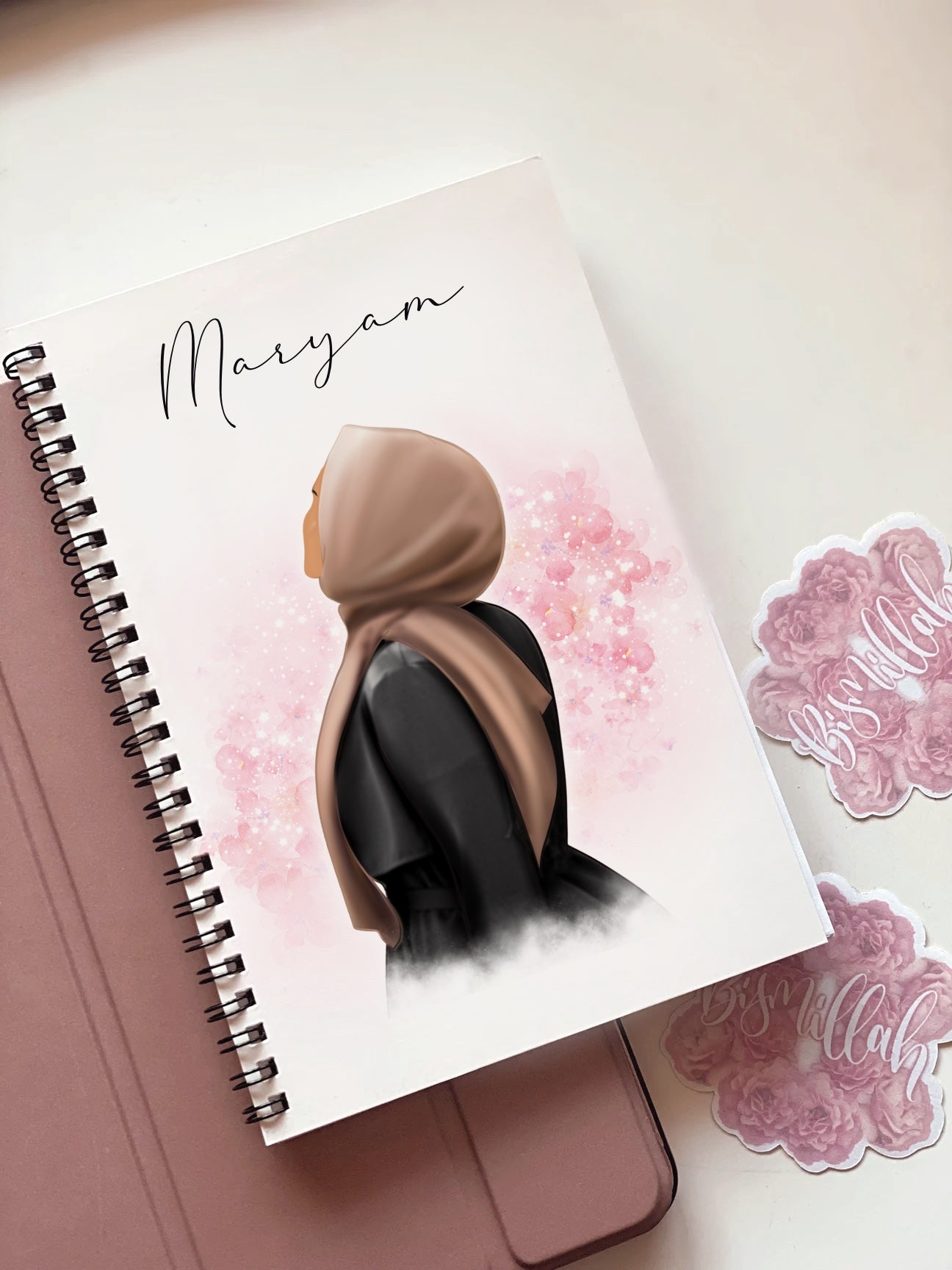 Pink Floral Hijabi Personalised Journal A5 Spiral Bound Notebook