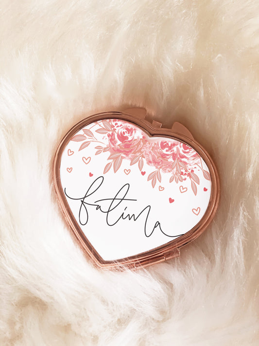 Personalised Rose Gold Floral Compact Mirror