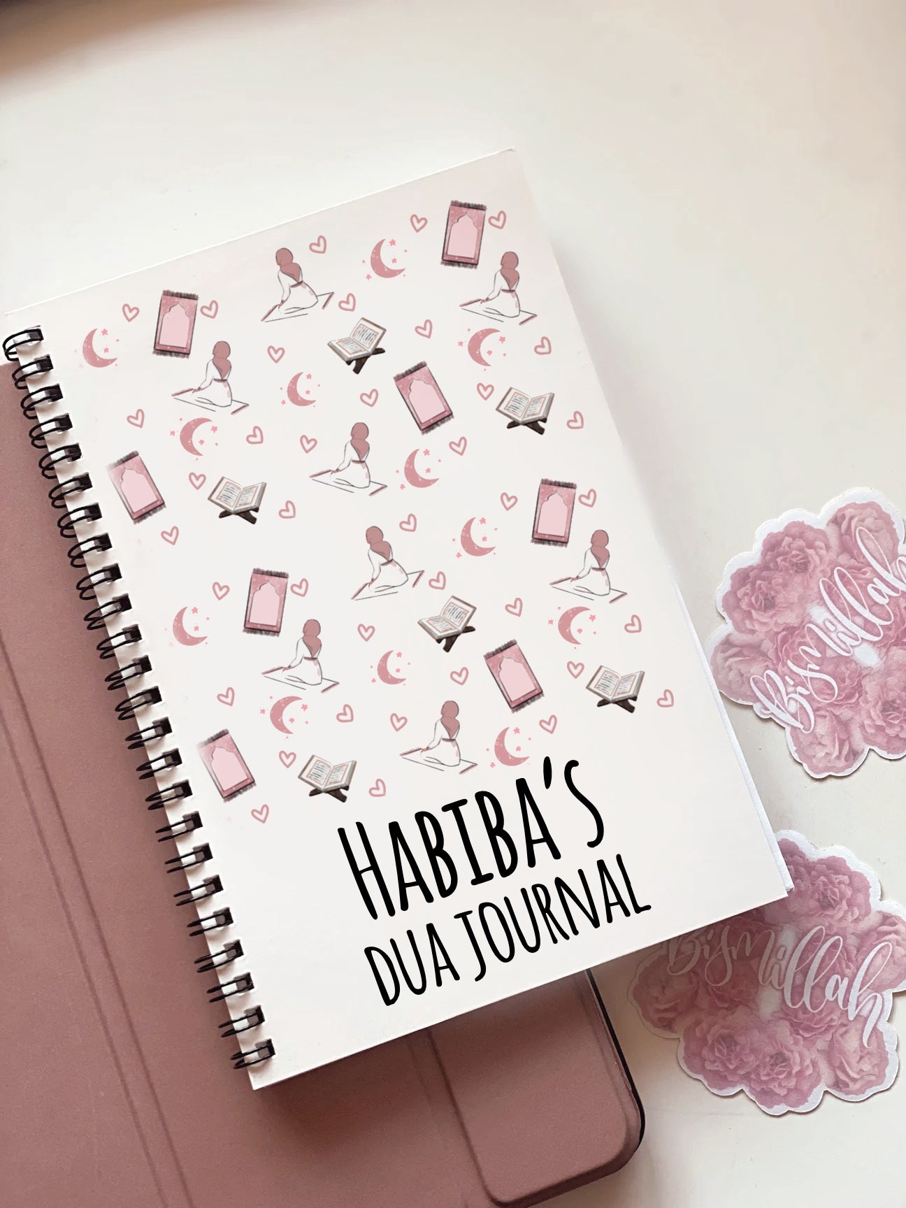 Pink Islamic Personalised Dua Journal A5 Spiral Bound Notebook