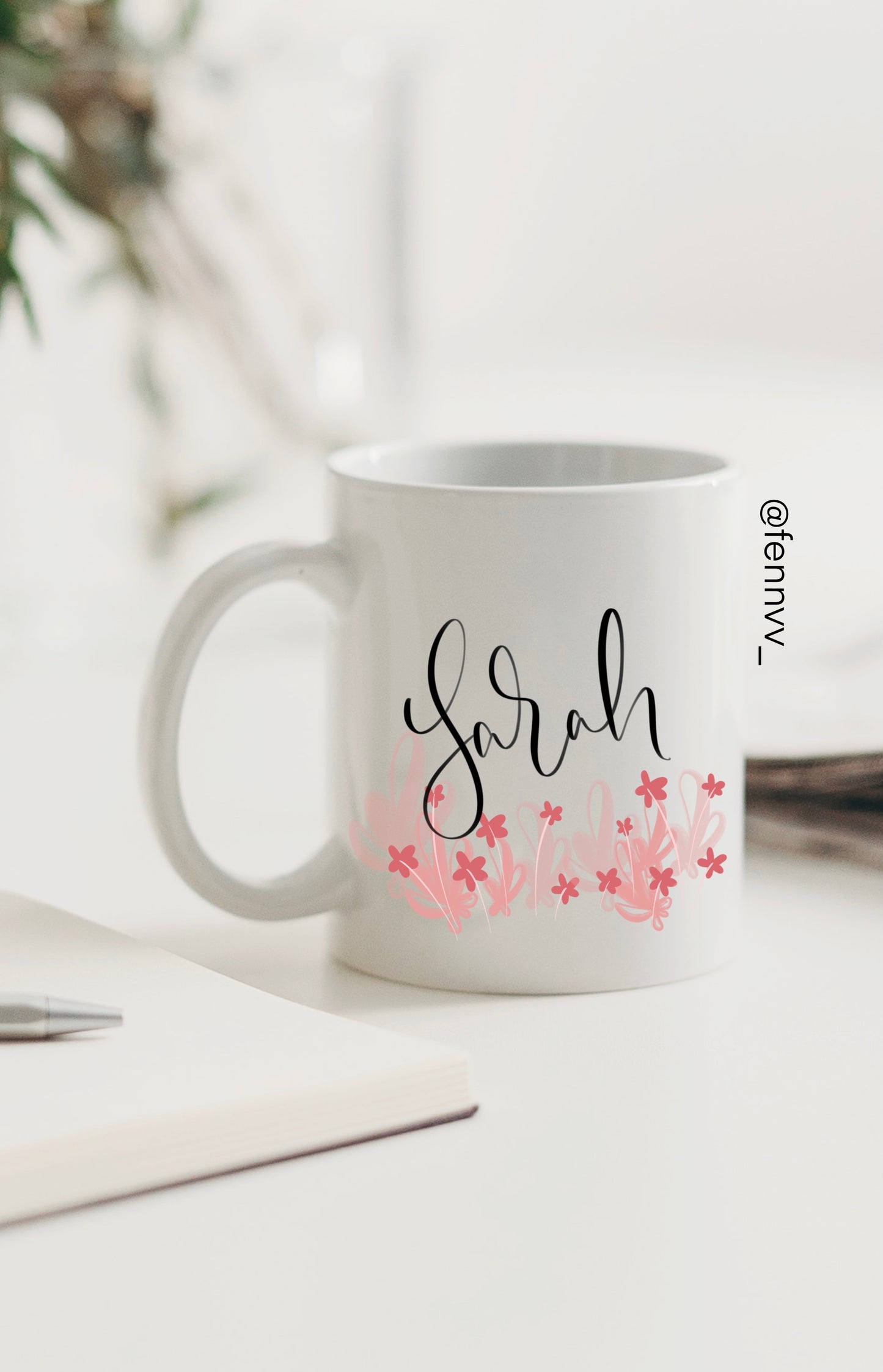 Pink Cute Florals Name Mug