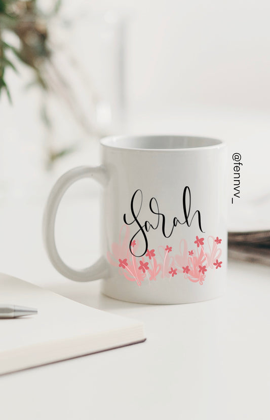 Pink Cute Florals Name Mug
