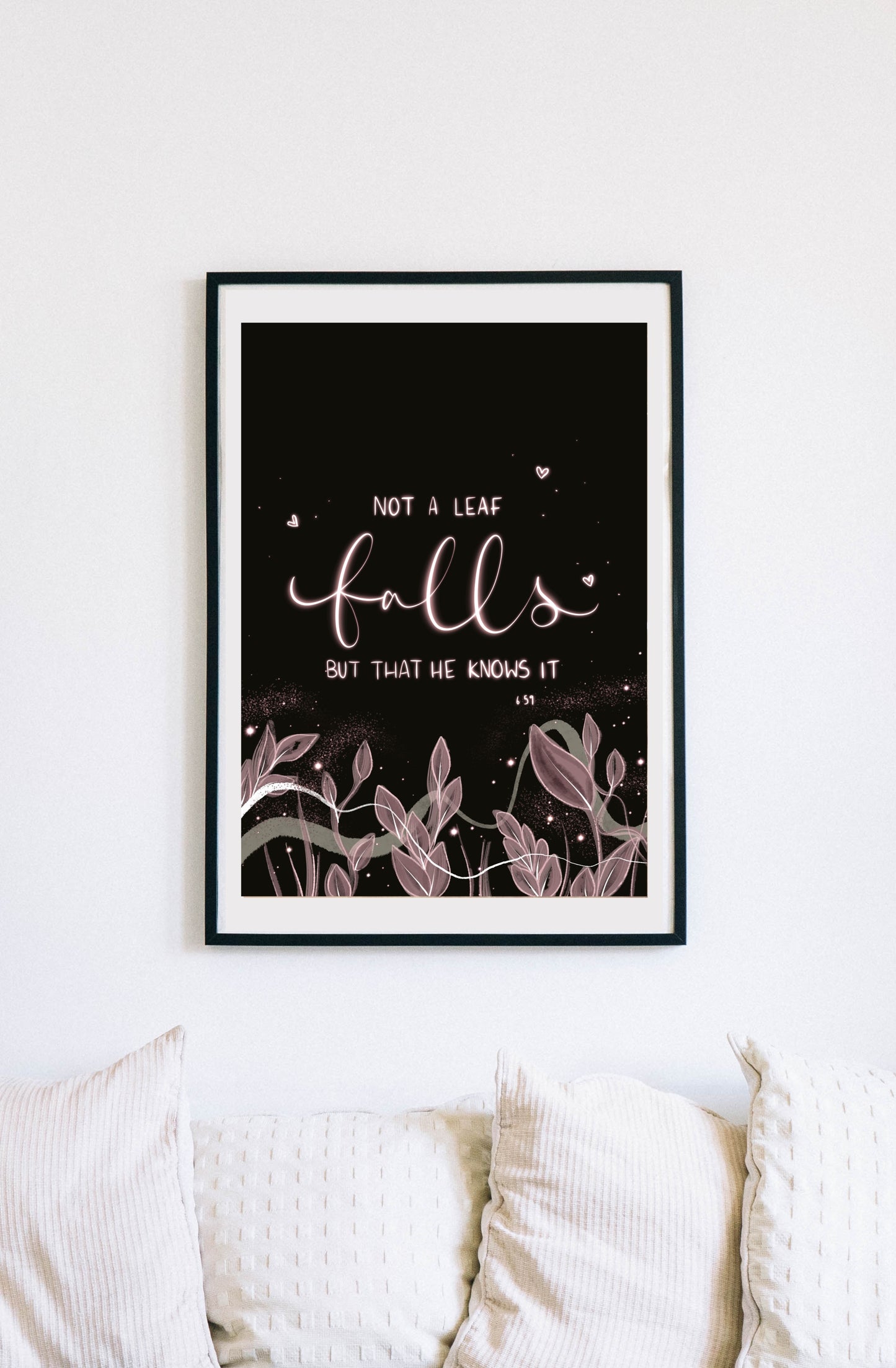 Black and Pink Leafy 6:59 Print