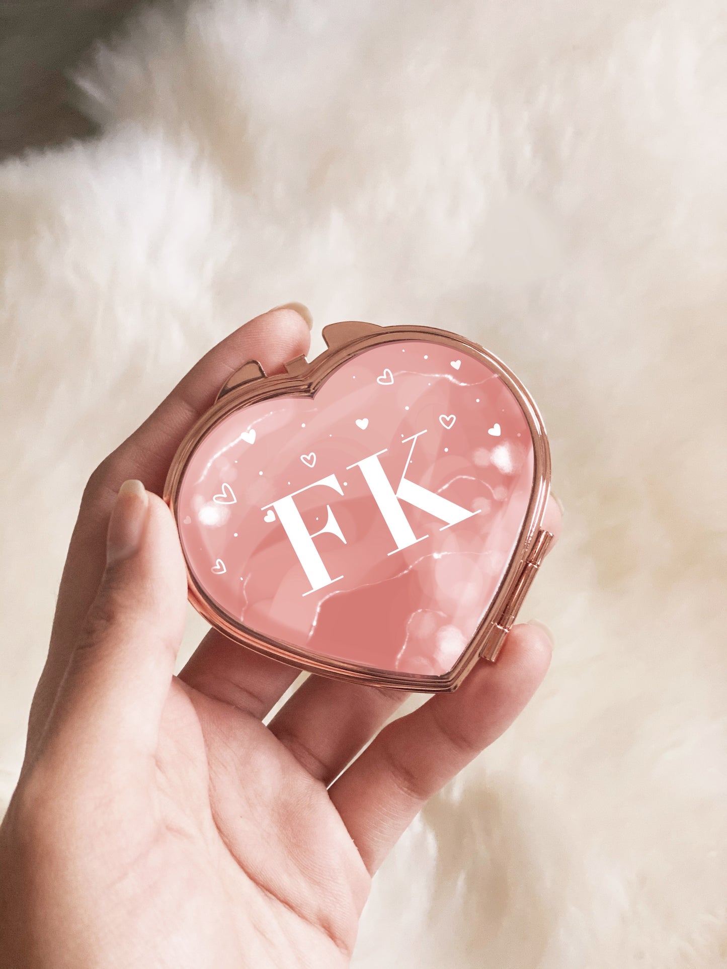 Personalised Rose Gold Marble Effect Compact Mirror
