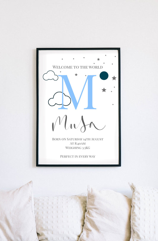 Starry Baby Boy Personalised Print