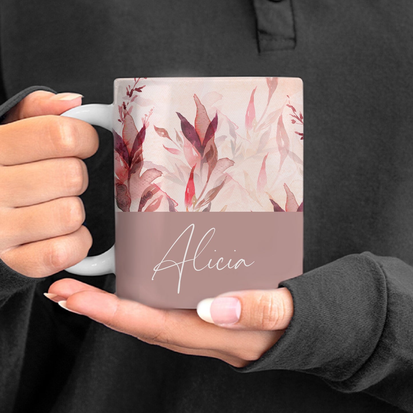 Personalized Floral Pink Name Mug