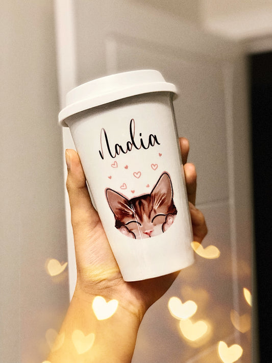 Personalised Name Kitty Ceramic Travel Mug