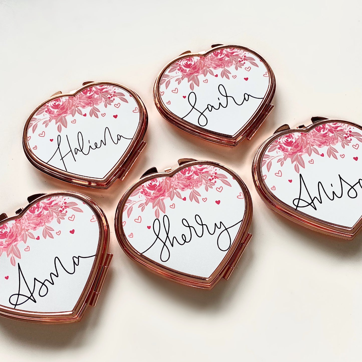 Personalised Rose Gold Floral Compact Mirror
