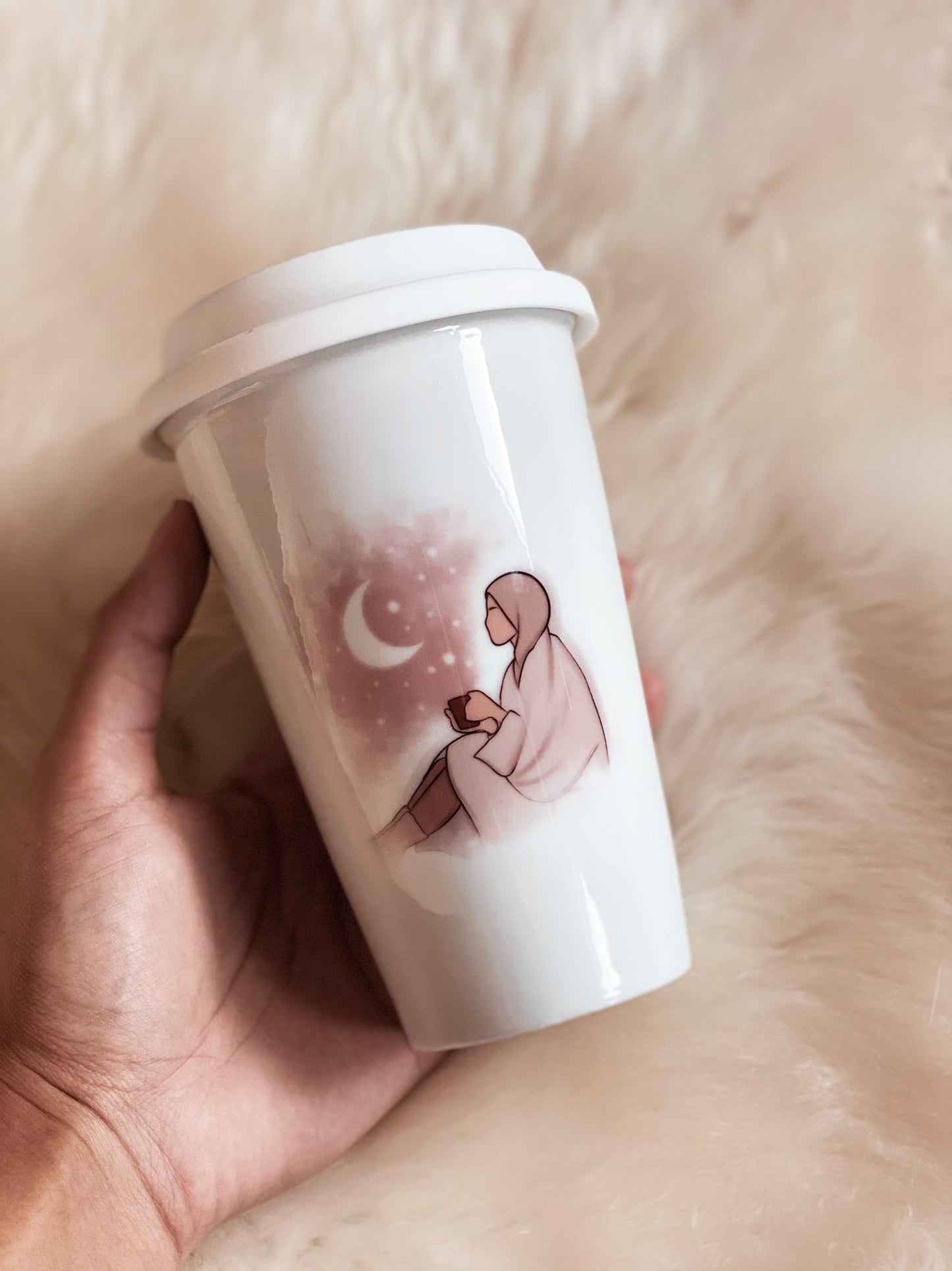Cosy Stars Ceramic Travel Mug with Silicone Lid