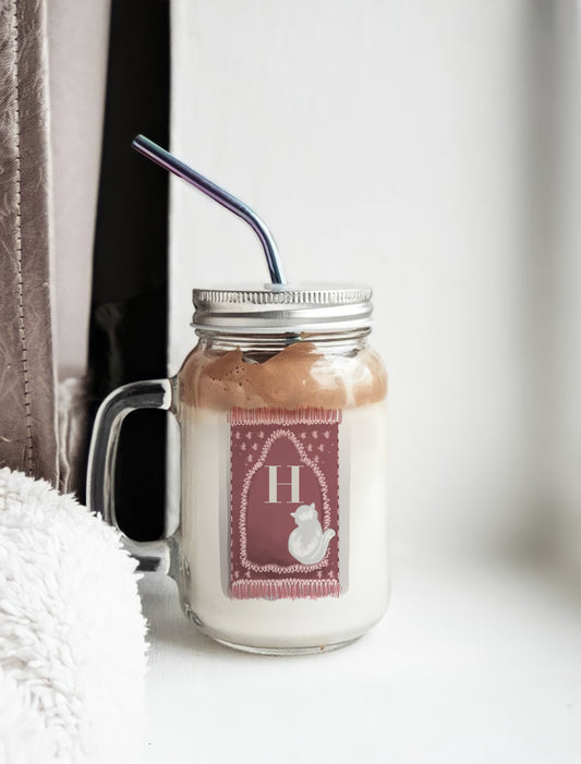 Personalised Kitty Prayer Mat Mason Jar Mug with Straw-Hole Lid