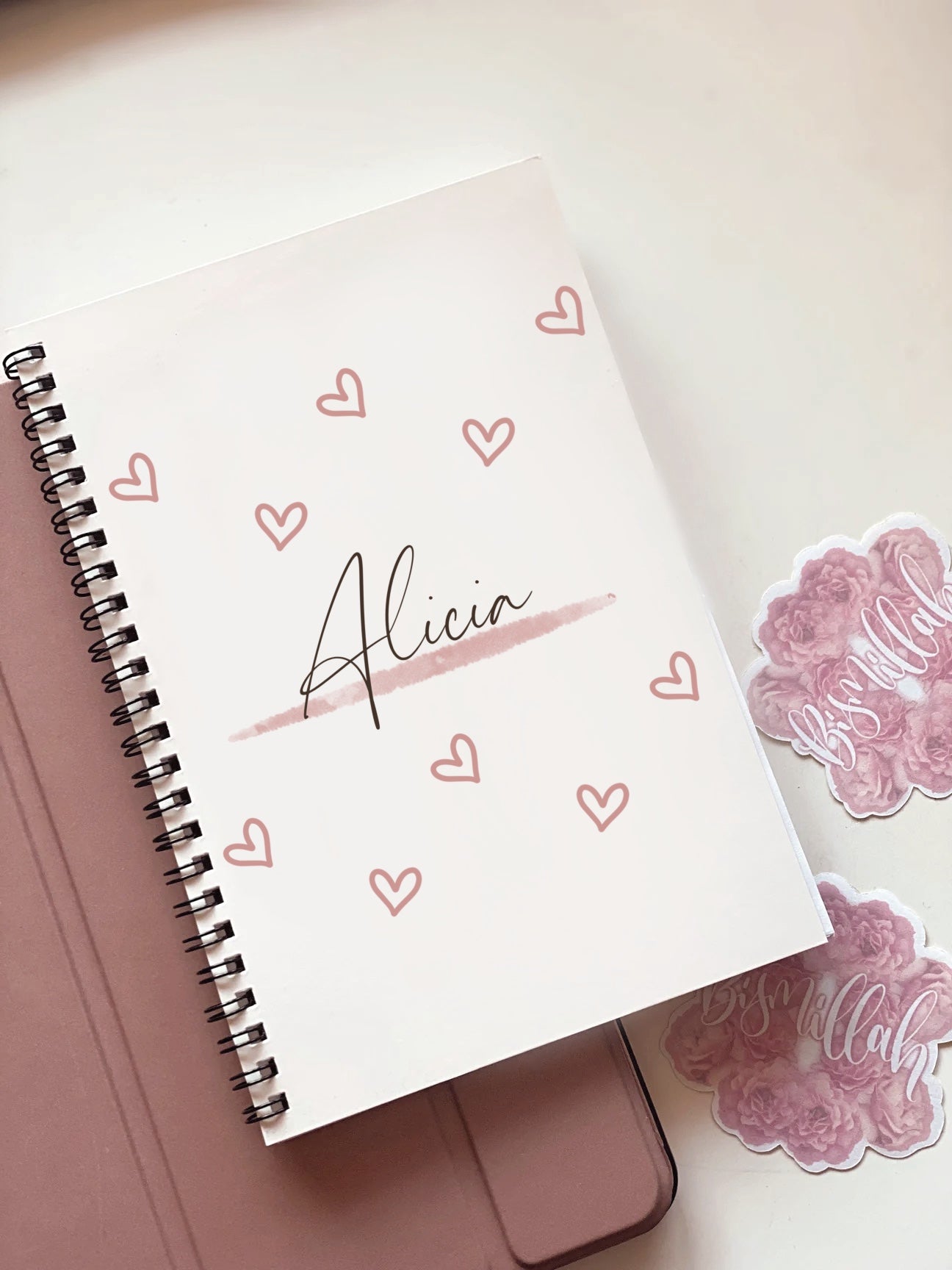 Pink Hearts Personalised A5 Spiral Bound Notebook