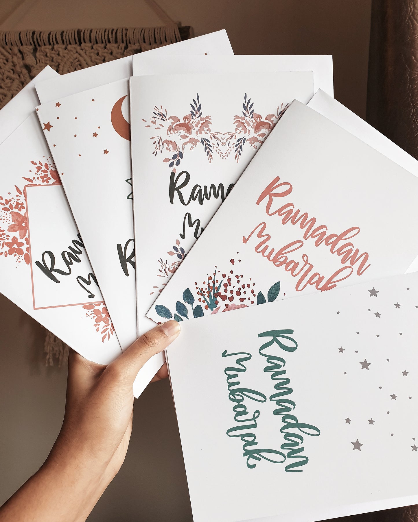 Set of 5 or 10 Minimal Ramadan Mubarak Greeting Cards w/ Envelopes