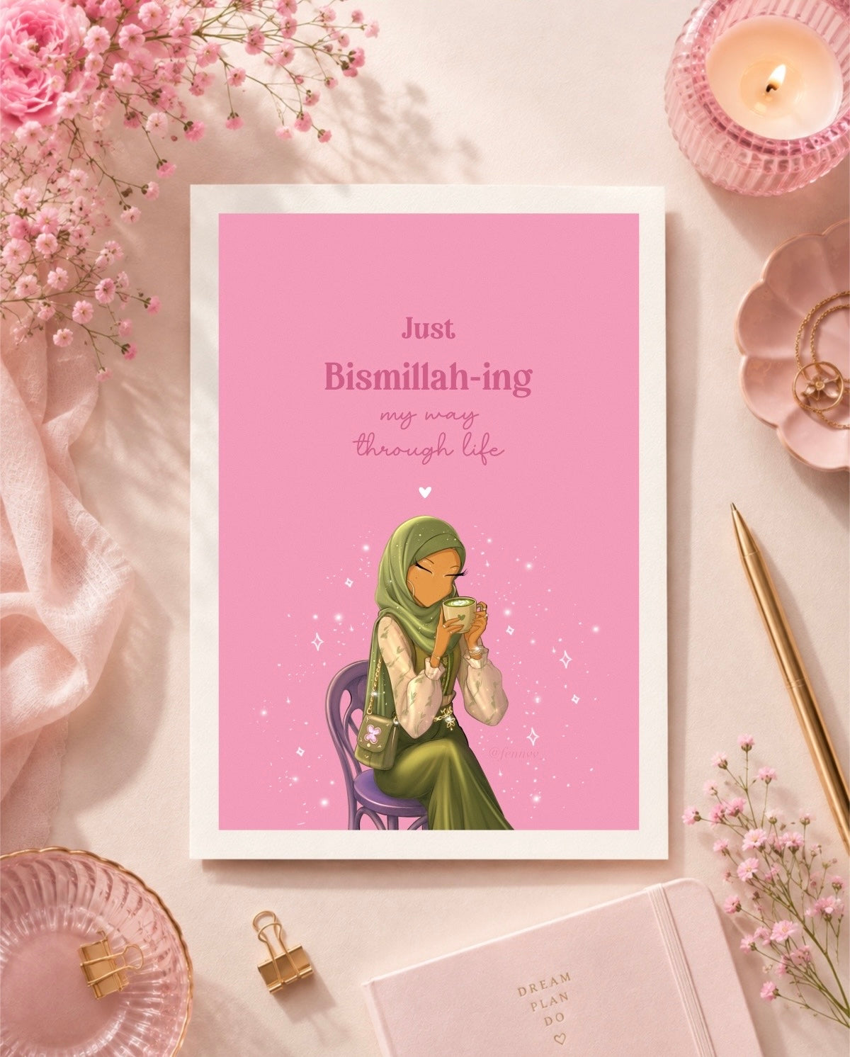 Set of 5 x A5 Islamic Girly Art Prints, Women’s Motivational Quotes, Muslimah Gift