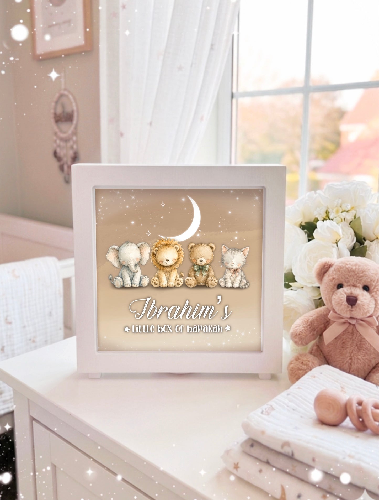 Kids Animal Themed Wooden Personalised Islamic Money Box with Removable Plug 6.5x6.5 inch