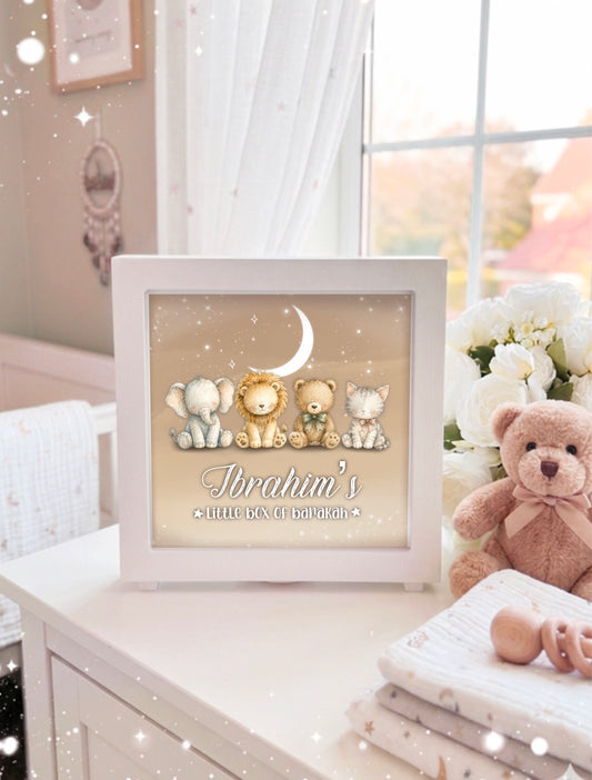 Kids Animal Themed Wooden Personalised Islamic Money Box with Removable Plug 6.5x6.5 inch