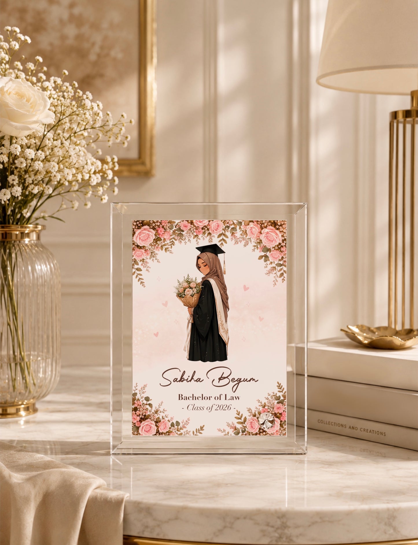Hijabi Graduation Gift Crystal Glass Frame Bachelors Personalised Name Islamic Gift (Copy)