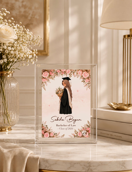 Hijabi Graduation Gift Crystal Glass Frame Bachelors Personalised Name Islamic Gift (Copy)