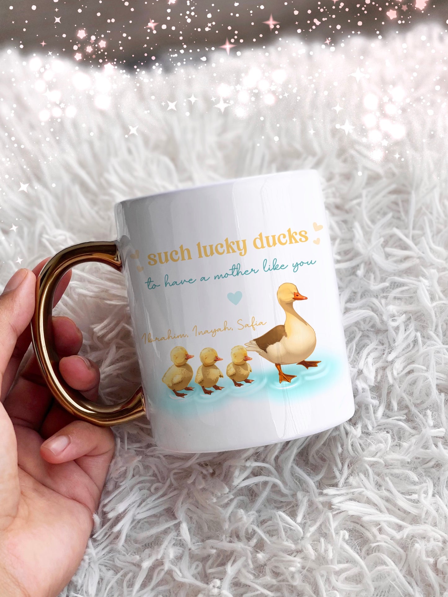 Mother Duck Personalised Gold Handle Mug