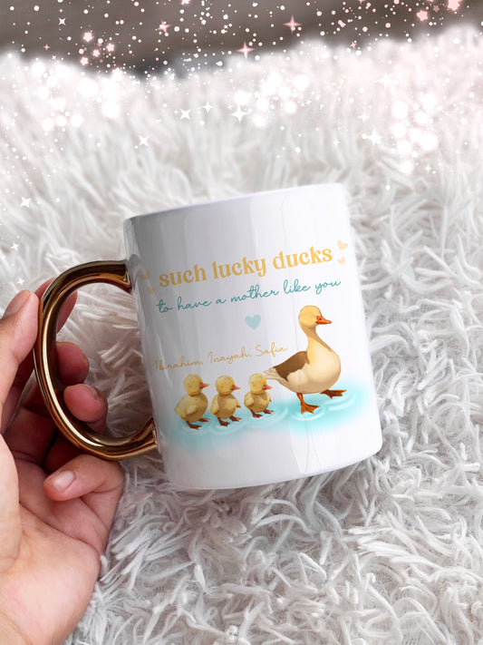 Mother Duck Personalised Gold Handle Mug