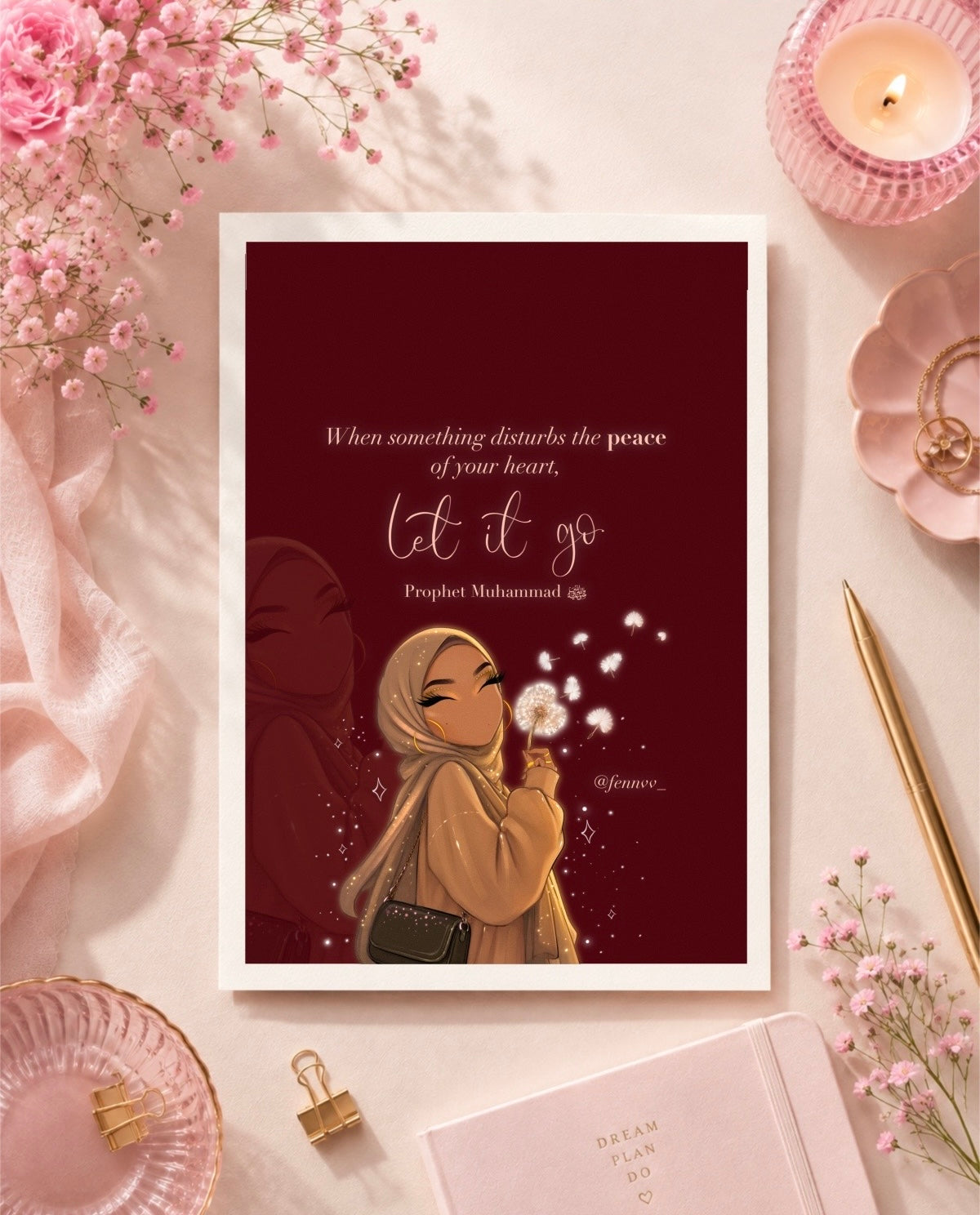 Set of 5 x A5 Islamic Girly Art Prints, Women’s Motivational Quotes, Muslimah Gift