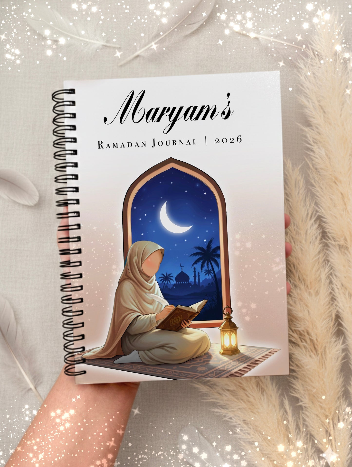Lined Ramadan Personalised Journal Hijabi A5 Spiral Bound Notebook Islamic Gift, Islamic Stationary