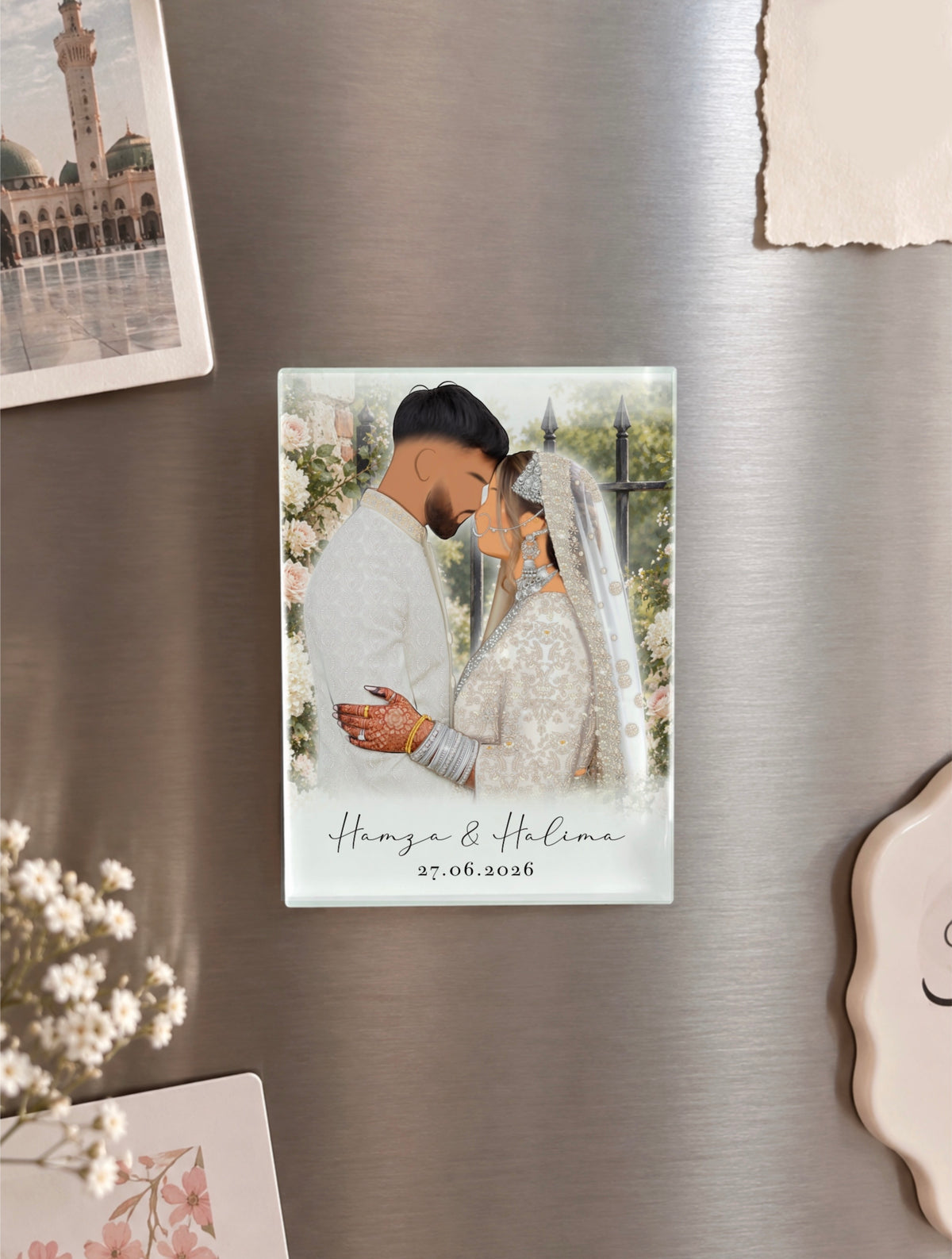 Personalised Illustration Faceless Portrait Glass Fridge Magnet 5x7cm